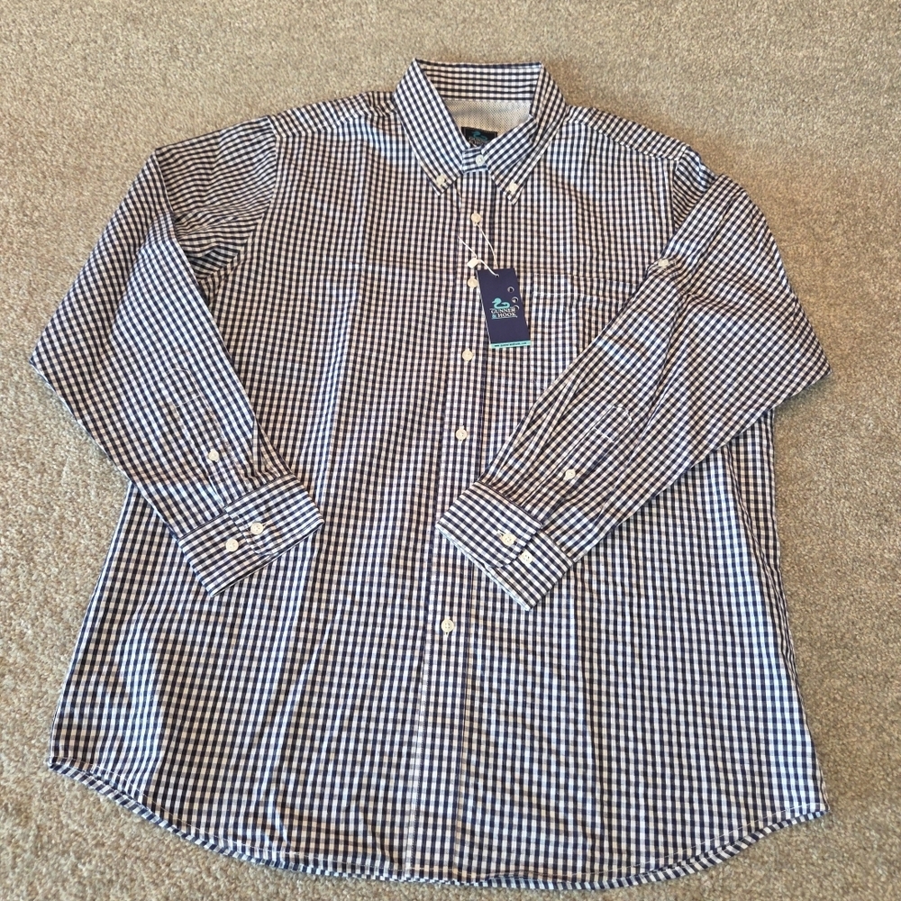 Gunner & Hook Button Down Fishing Shirt SMALL Navy Check Vented Back NEW
